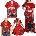 Personalized Sydney Swans Family Matching Off Shoulder Maxi Dress and Hawaiian Shirt Aboriginal Dot Painting Graffiti Style