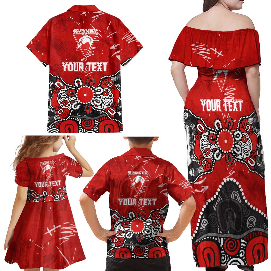 Personalized Sydney Swans Family Matching Off Shoulder Maxi Dress and Hawaiian Shirt Aboriginal Dot Painting Graffiti Style