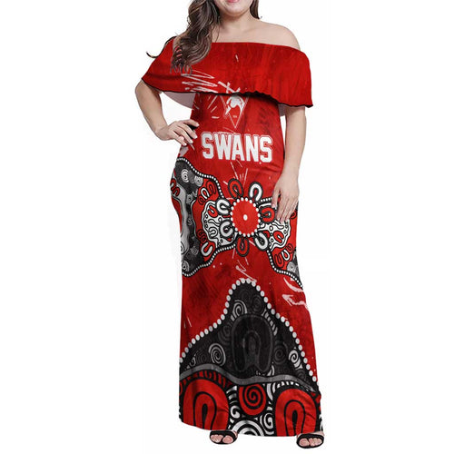 Personalized Sydney Swans Family Matching Off Shoulder Maxi Dress and Hawaiian Shirt Aboriginal Dot Painting Graffiti Style