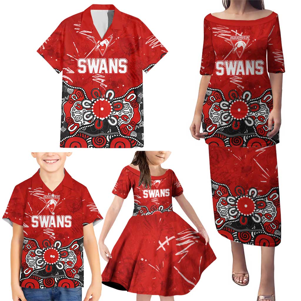 Personalized Sydney Swans Family Matching Puletasi and Hawaiian Shirt Aboriginal Dot Painting Graffiti Style