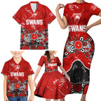 Personalized Sydney Swans Family Matching Short Sleeve Bodycon Dress and Hawaiian Shirt Aboriginal Dot Painting Graffiti Style