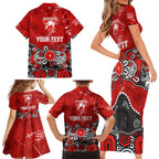 Personalized Sydney Swans Family Matching Short Sleeve Bodycon Dress and Hawaiian Shirt Aboriginal Dot Painting Graffiti Style