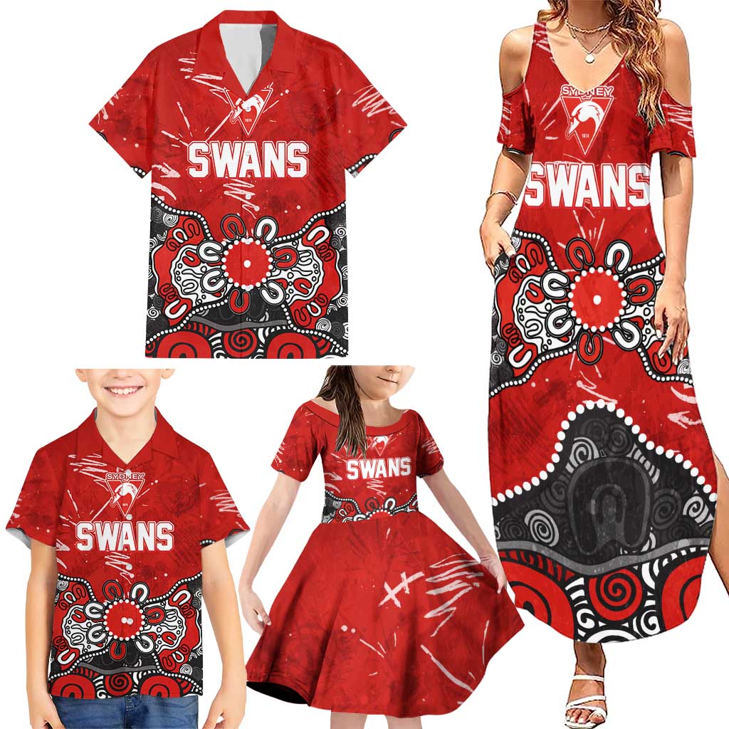 Personalized Sydney Swans Family Matching Summer Maxi Dress and Hawaiian Shirt Aboriginal Dot Painting Graffiti Style