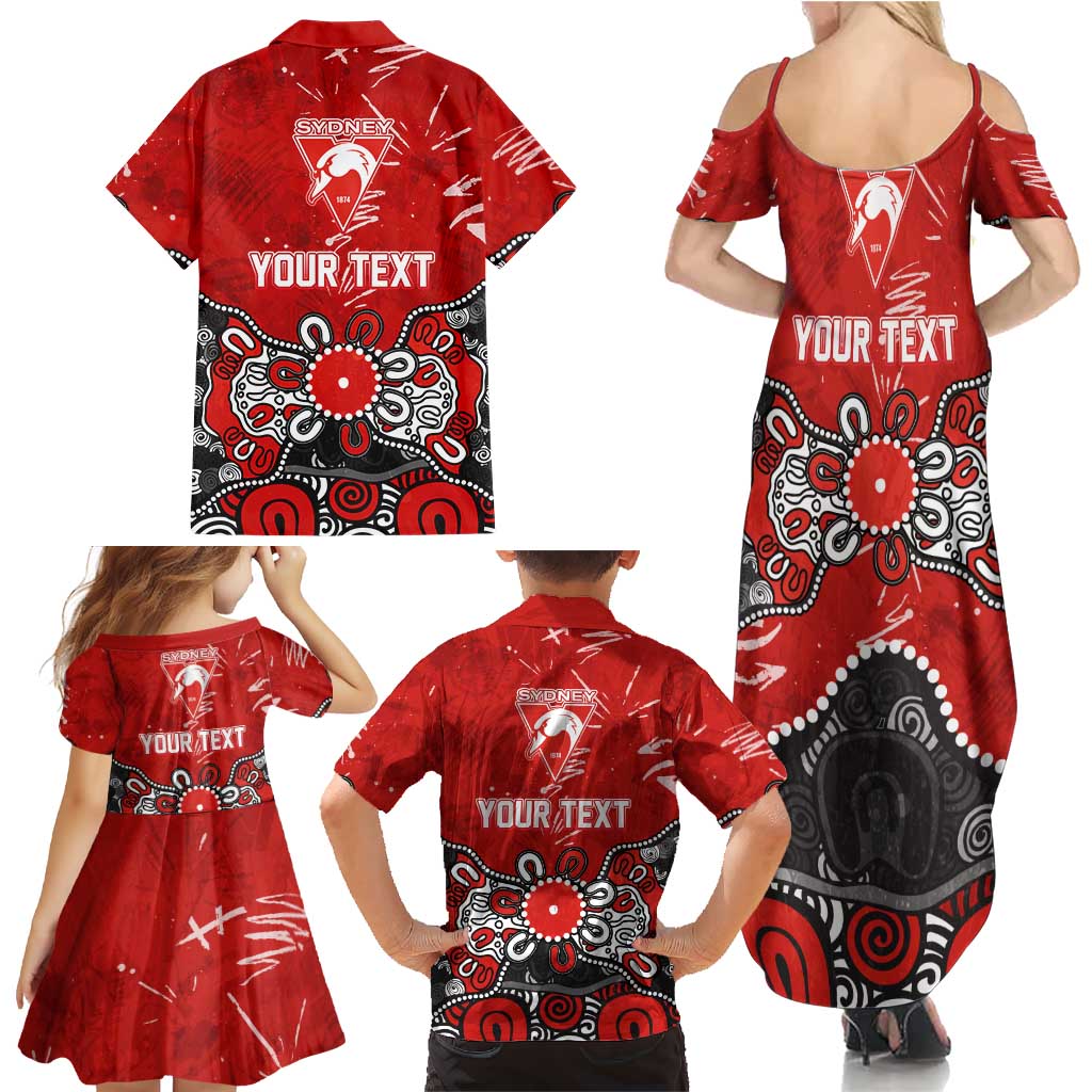Personalized Sydney Swans Family Matching Summer Maxi Dress and Hawaiian Shirt Aboriginal Dot Painting Graffiti Style
