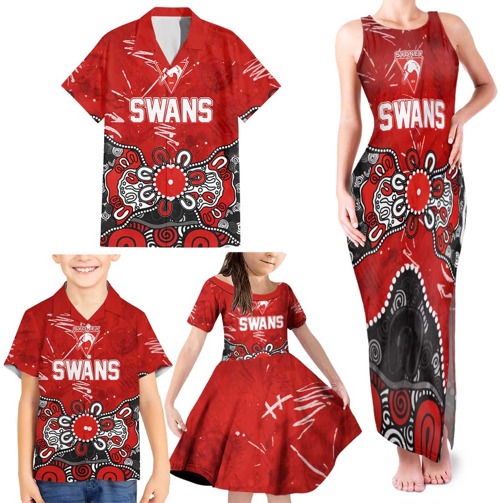 Personalized Sydney Swans Family Matching Tank Maxi Dress and Hawaiian Shirt Aboriginal Dot Painting Graffiti Style