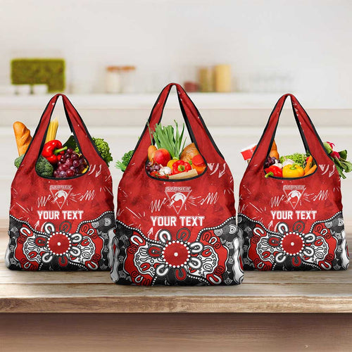 Personalized Sydney Swans Grocery Bag Aboriginal Dot Painting Graffiti Style