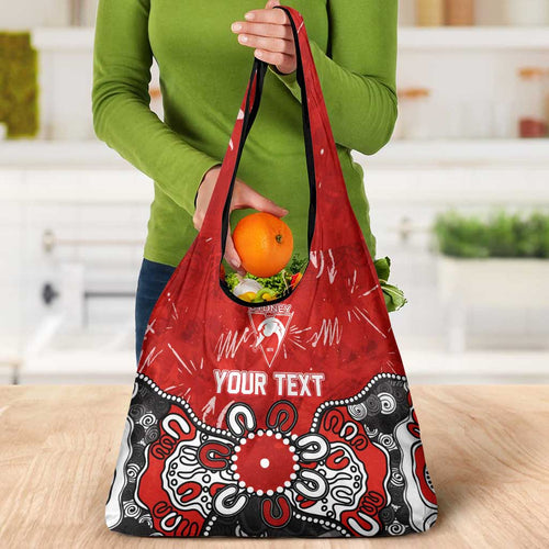 Personalized Sydney Swans Grocery Bag Aboriginal Dot Painting Graffiti Style