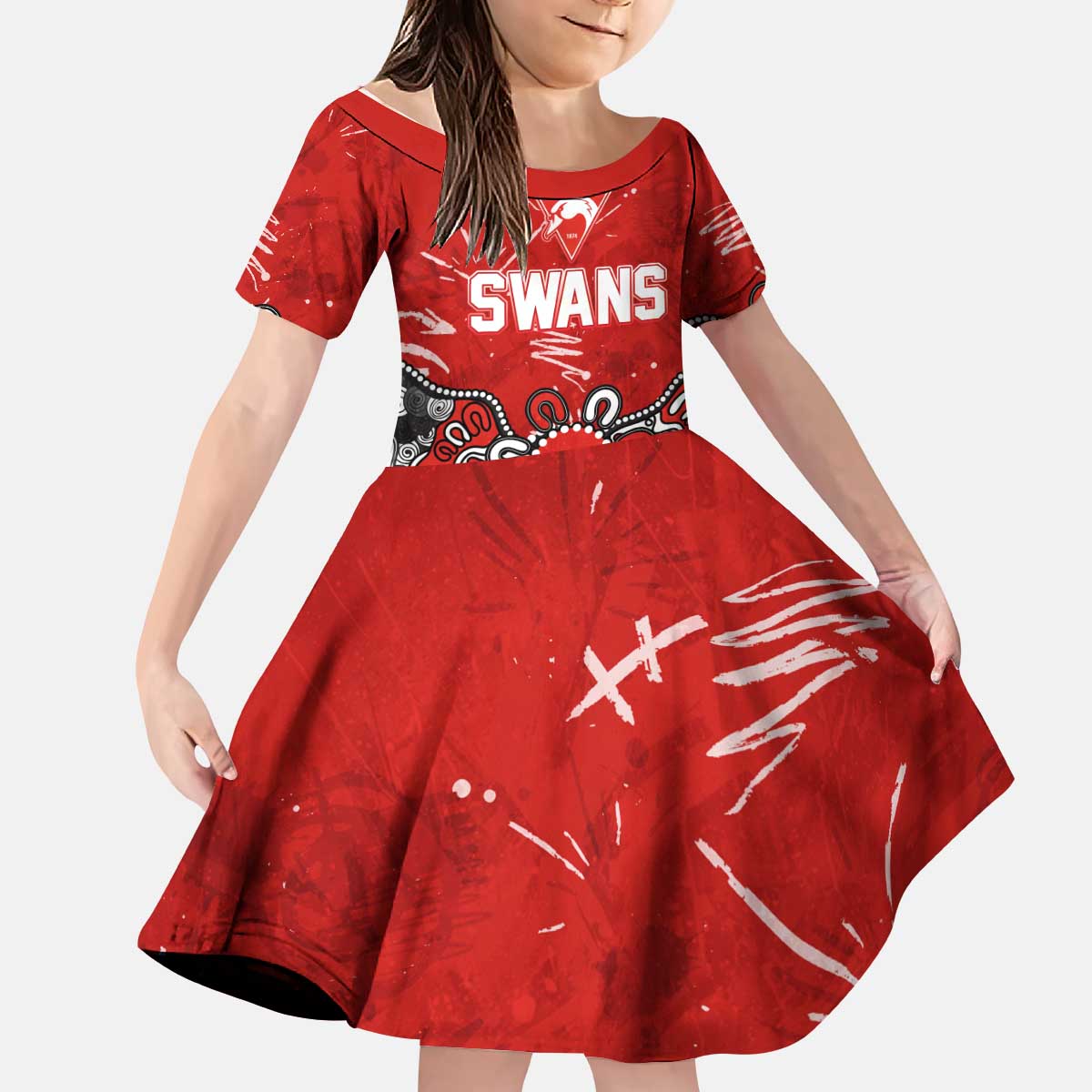 Personalized Sydney Swans Kid Short Sleeve Dress Aboriginal Dot Painting Graffiti Style