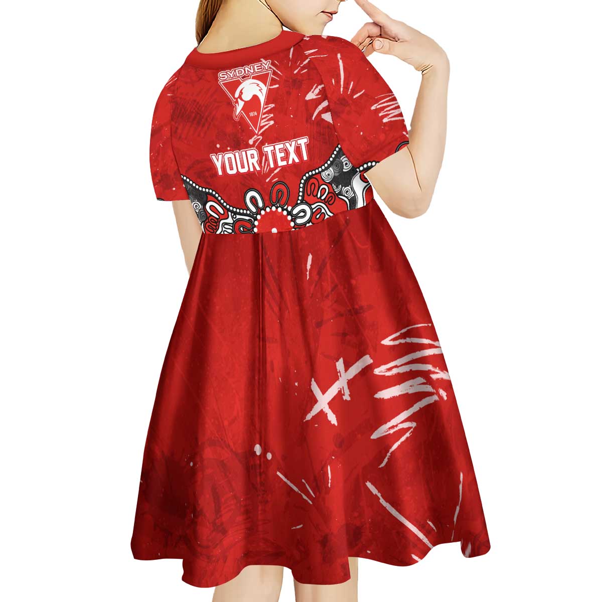 Personalized Sydney Swans Kid Short Sleeve Dress Aboriginal Dot Painting Graffiti Style