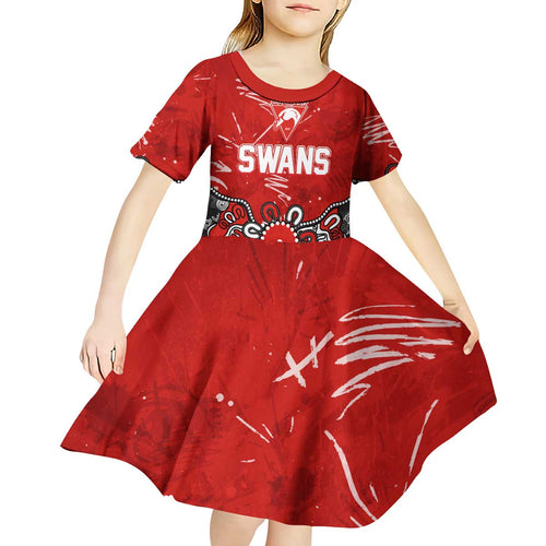 Personalized Sydney Swans Kid Short Sleeve Dress Aboriginal Dot Painting Graffiti Style