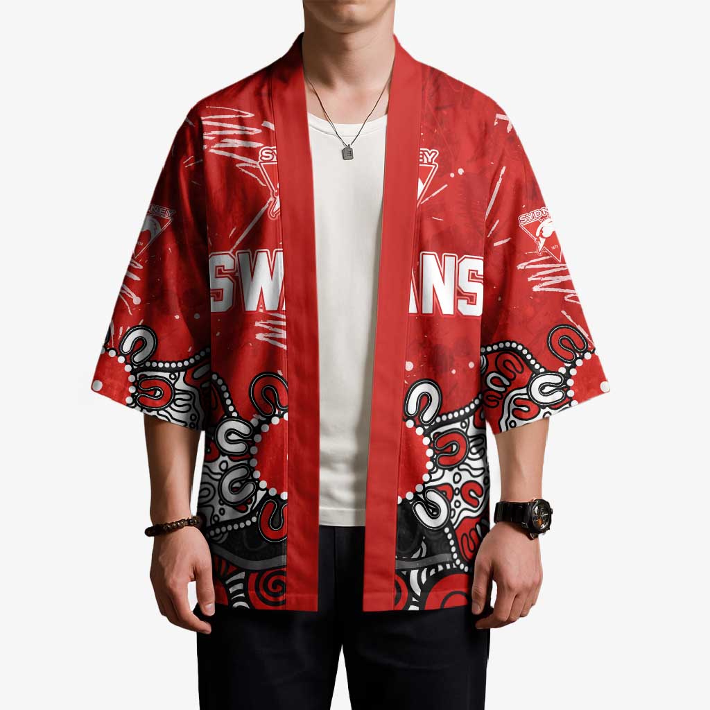 Personalized Sydney Swans Kimono Aboriginal Dot Painting Graffiti Style