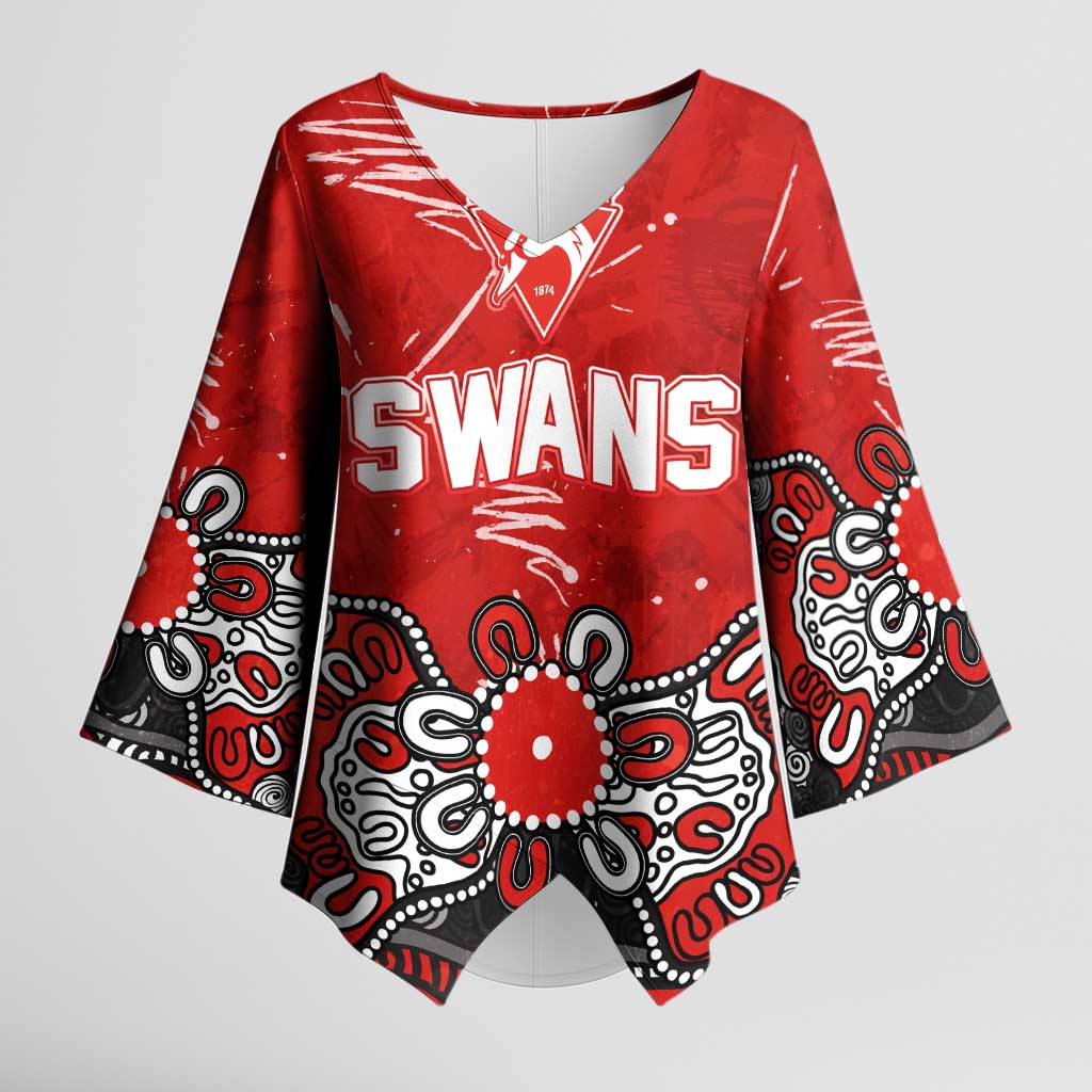 Personalized Sydney Swans Kimono Sleeve Blouse Aboriginal Dot Painting Graffiti Style