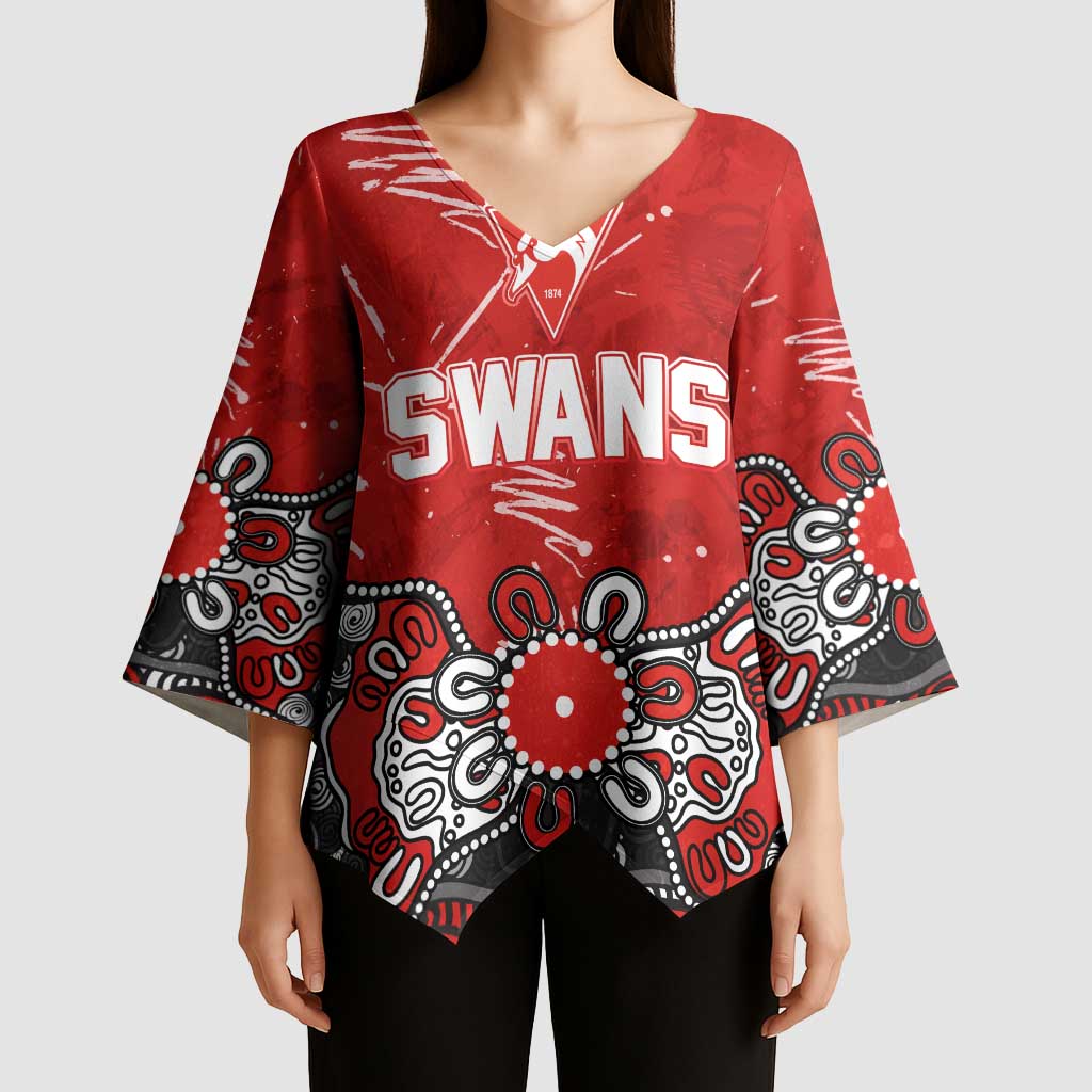 Personalized Sydney Swans Kimono Sleeve Blouse Aboriginal Dot Painting Graffiti Style