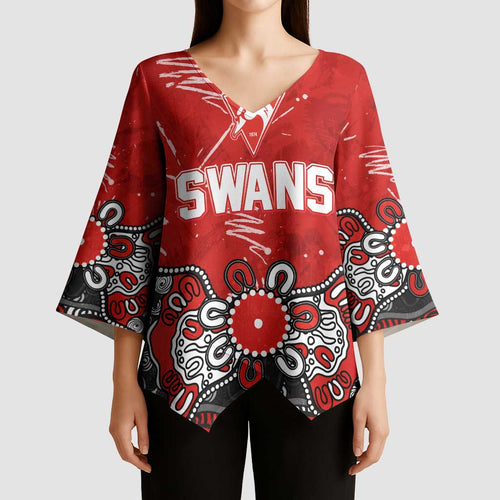 Personalized Sydney Swans Kimono Sleeve Blouse Aboriginal Dot Painting Graffiti Style