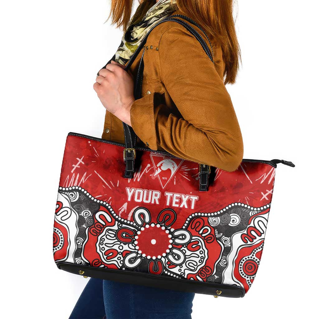 Personalized Sydney Swans Leather Tote Bag Aboriginal Dot Painting Graffiti Style