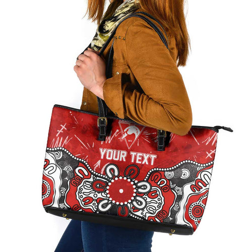 Personalized Sydney Swans Leather Tote Bag Aboriginal Dot Painting Graffiti Style