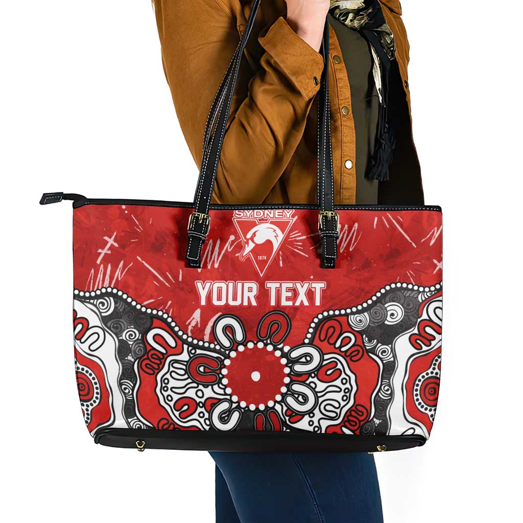 Personalized Sydney Swans Leather Tote Bag Aboriginal Dot Painting Graffiti Style