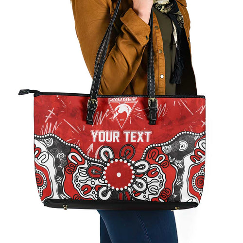 Personalized Sydney Swans Leather Tote Bag Aboriginal Dot Painting Graffiti Style