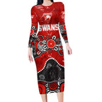 Personalized Sydney Swans Long Sleeve Bodycon Dress Aboriginal Dot Painting Graffiti Style