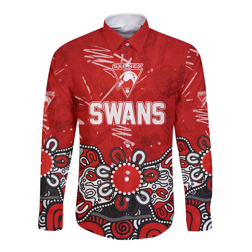 Personalized Sydney Swans Long Sleeve Button Shirt Aboriginal Dot Painting Graffiti Style