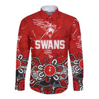 Personalized Sydney Swans Long Sleeve Button Shirt Aboriginal Dot Painting Graffiti Style