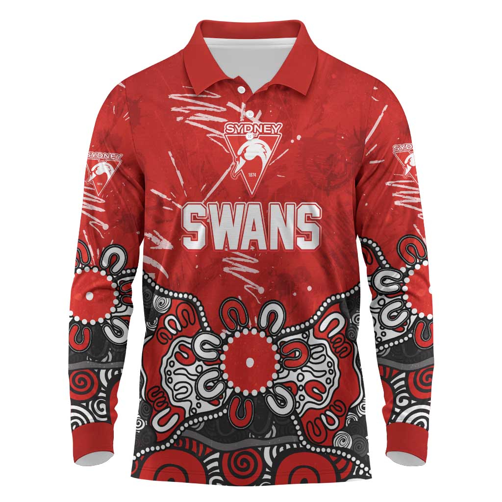 Personalized Sydney Swans Long Sleeve Polo Shirt Aboriginal Dot Painting Graffiti Style