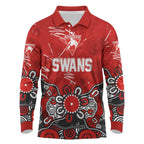 Personalized Sydney Swans Long Sleeve Polo Shirt Aboriginal Dot Painting Graffiti Style