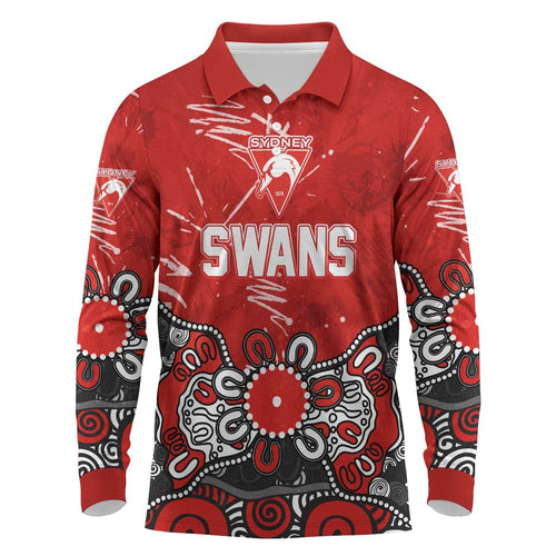 Personalized Sydney Swans Long Sleeve Polo Shirt Aboriginal Dot Painting Graffiti Style