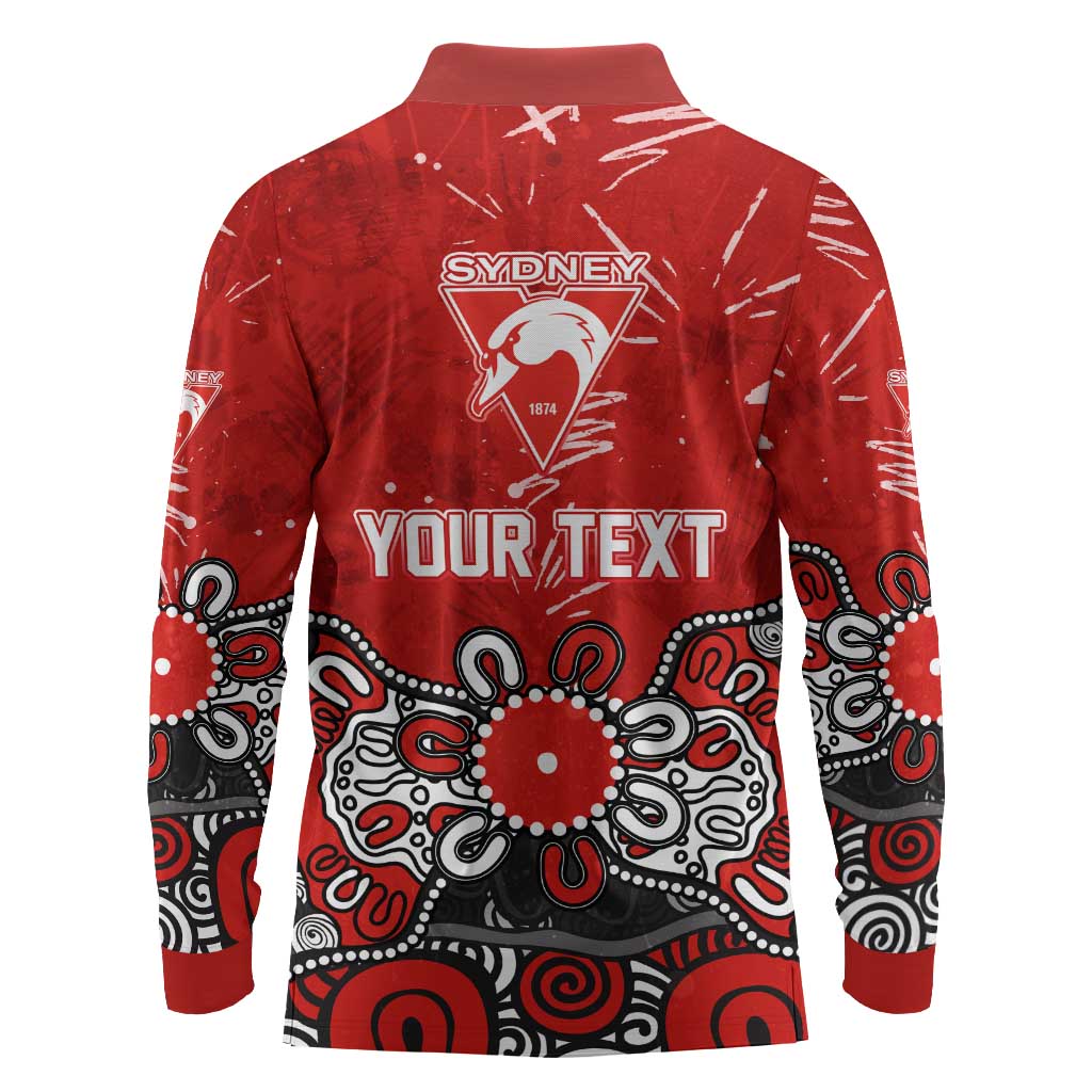 Personalized Sydney Swans Long Sleeve Polo Shirt Aboriginal Dot Painting Graffiti Style