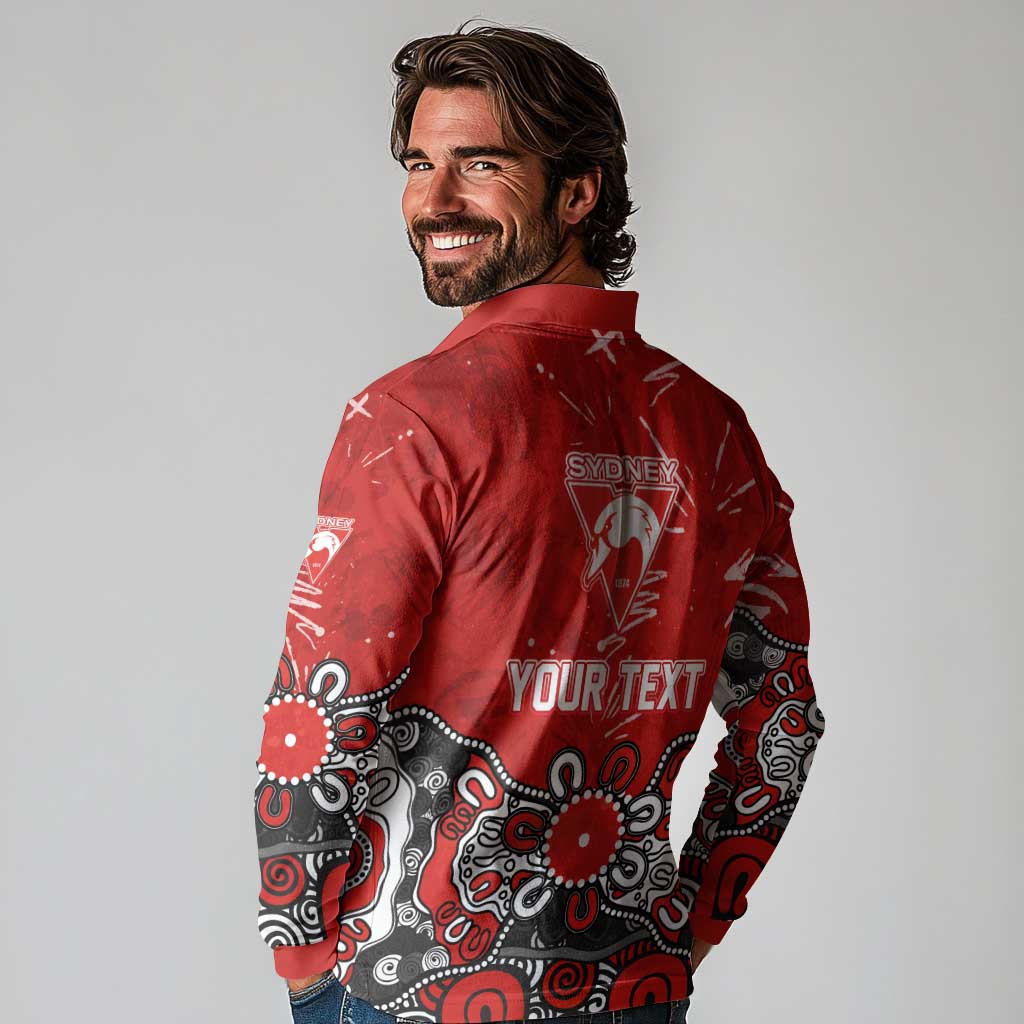 Personalized Sydney Swans Long Sleeve Polo Shirt Aboriginal Dot Painting Graffiti Style