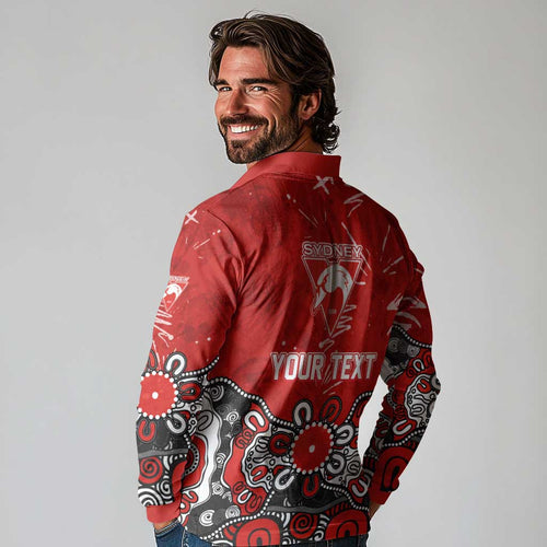 Personalized Sydney Swans Long Sleeve Polo Shirt Aboriginal Dot Painting Graffiti Style