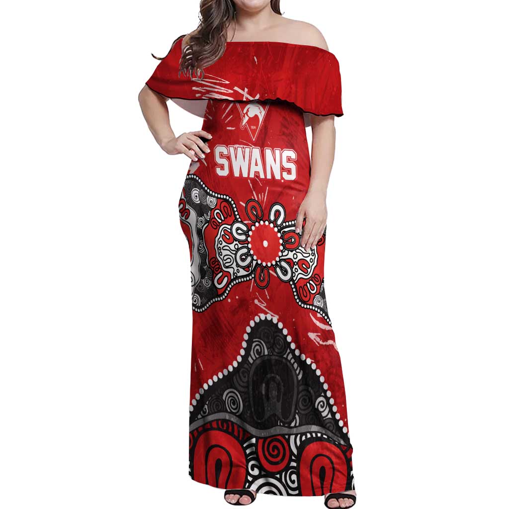 Personalized Sydney Swans Off Shoulder Maxi Dress Aboriginal Dot Painting Graffiti Style