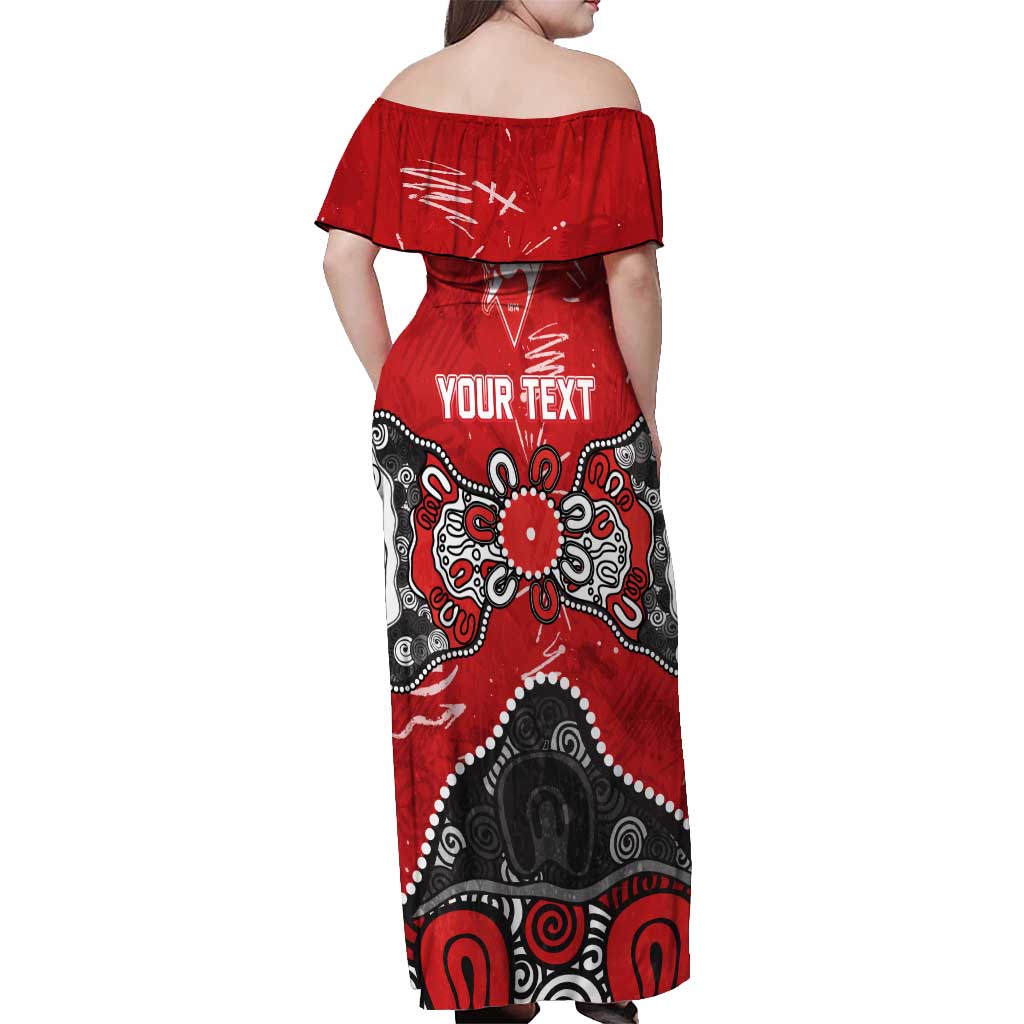 Personalized Sydney Swans Off Shoulder Maxi Dress Aboriginal Dot Painting Graffiti Style