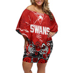 Personalized Sydney Swans Off Shoulder Short Dress Aboriginal Dot Painting Graffiti Style