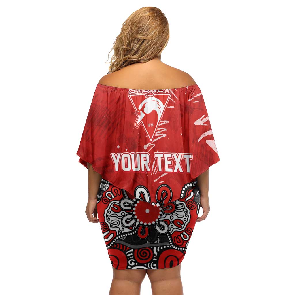 Personalized Sydney Swans Off Shoulder Short Dress Aboriginal Dot Painting Graffiti Style
