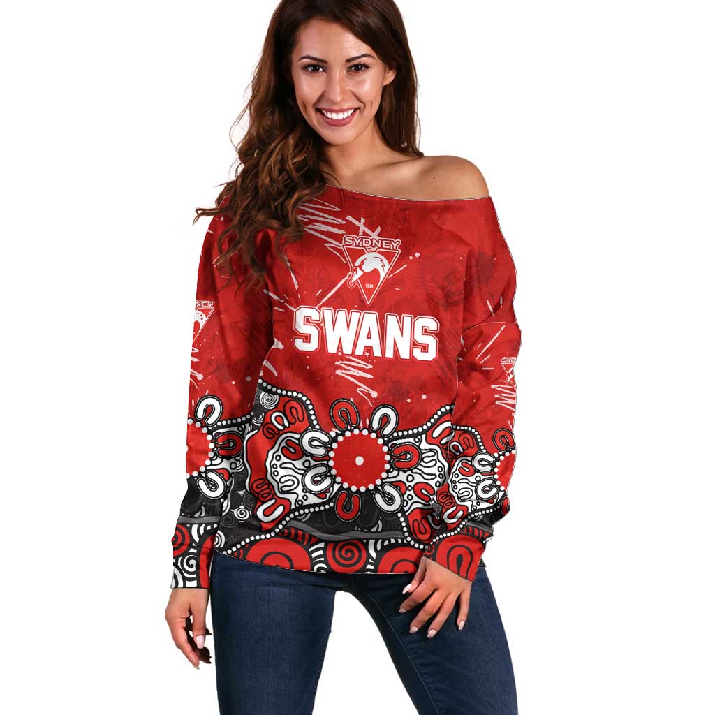 Personalized Sydney Swans Off Shoulder Sweater Aboriginal Dot Painting Graffiti Style