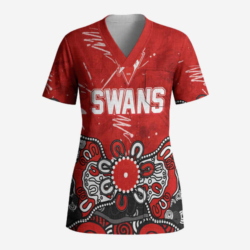 Personalized Sydney Swans Scrub Top Aboriginal Dot Painting Graffiti Style