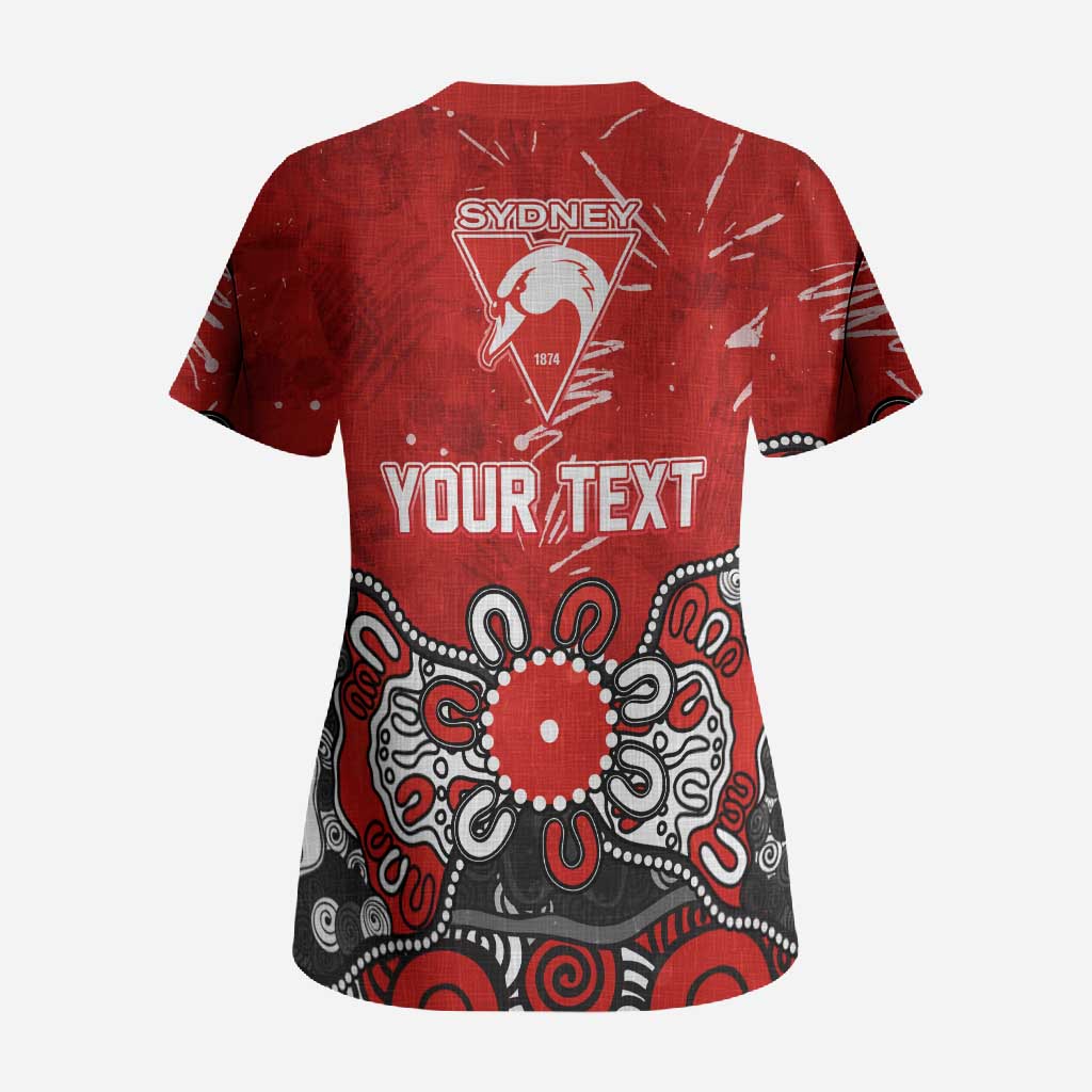 Personalized Sydney Swans Scrub Top Aboriginal Dot Painting Graffiti Style