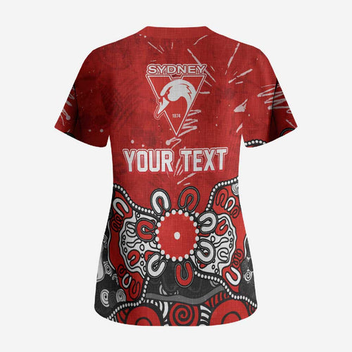 Personalized Sydney Swans Scrub Top Aboriginal Dot Painting Graffiti Style