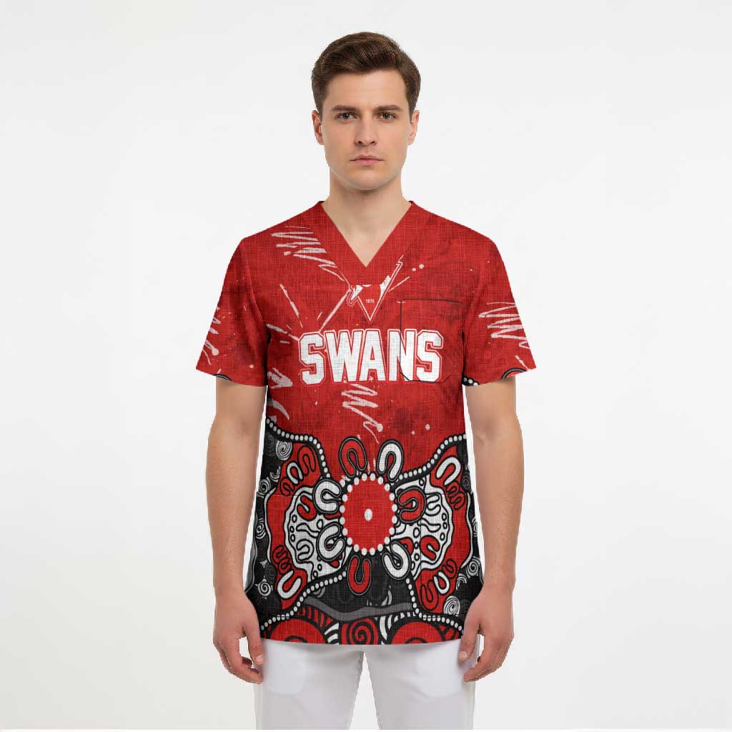Personalized Sydney Swans Scrub Top Aboriginal Dot Painting Graffiti Style
