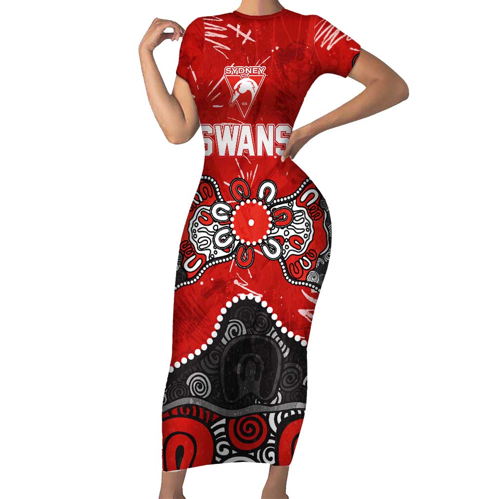 Personalized Sydney Swans Short Sleeve Bodycon Dress Aboriginal Dot Painting Graffiti Style
