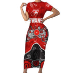 Personalized Sydney Swans Short Sleeve Bodycon Dress Aboriginal Dot Painting Graffiti Style