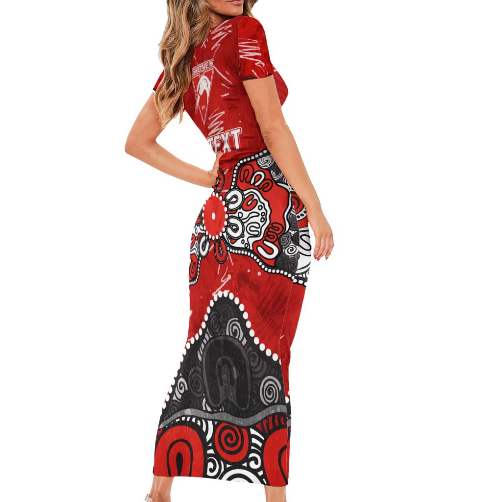 Personalized Sydney Swans Short Sleeve Bodycon Dress Aboriginal Dot Painting Graffiti Style