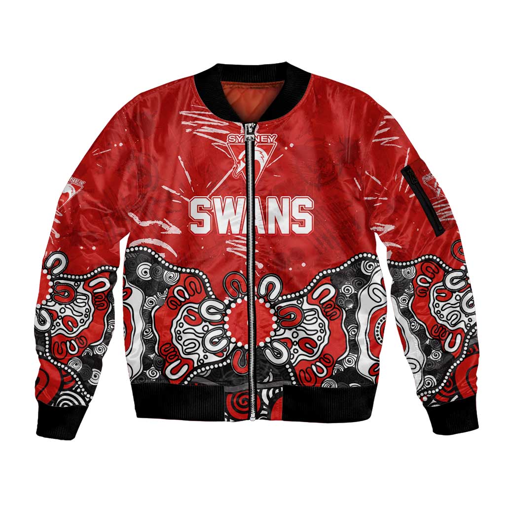Personalized Sydney Swans Sleeve Zip Bomber Jacket Aboriginal Dot Painting Graffiti Style