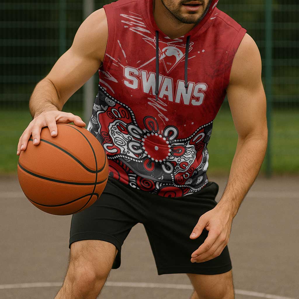 Personalized Sydney Swans Sleeveless Hoodie Aboriginal Dot Painting Graffiti Style
