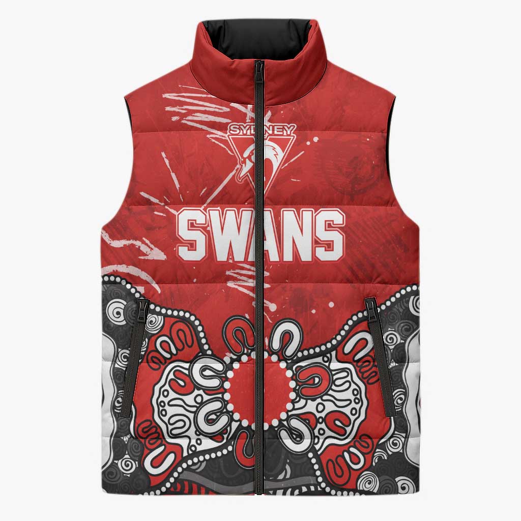 Personalized Sydney Swans Sleeveless Puffer Jacket Aboriginal Dot Painting Graffiti Style