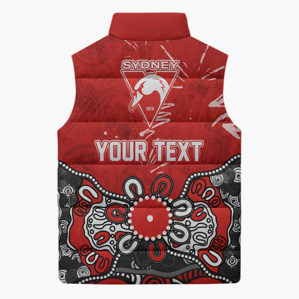 Personalized Sydney Swans Sleeveless Puffer Jacket Aboriginal Dot Painting Graffiti Style