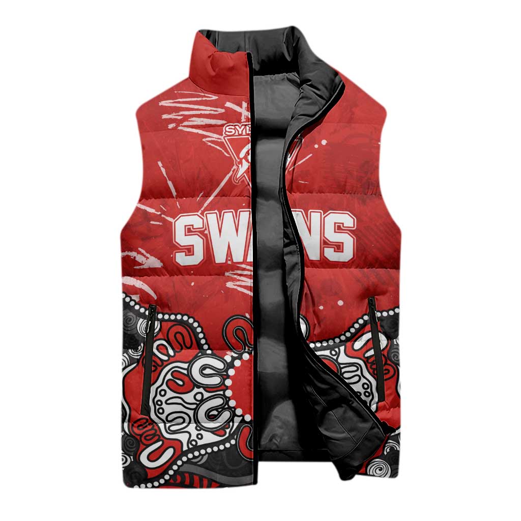 Personalized Sydney Swans Sleeveless Puffer Jacket Aboriginal Dot Painting Graffiti Style