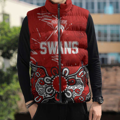 Personalized Sydney Swans Sleeveless Puffer Jacket Aboriginal Dot Painting Graffiti Style