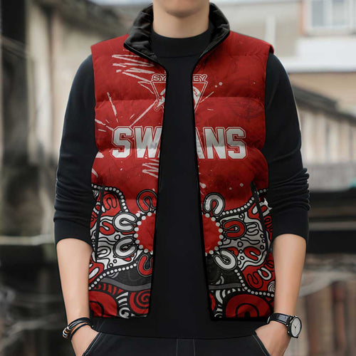 Personalized Sydney Swans Sleeveless Puffer Jacket Aboriginal Dot Painting Graffiti Style